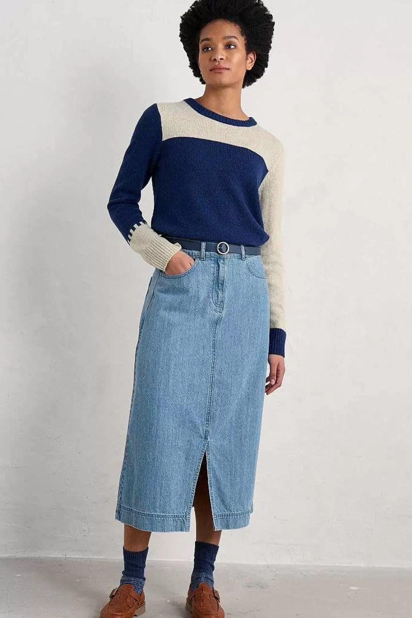 Seasalt Cornwall Bowline Denim Midi Skirt<Women Skirts
