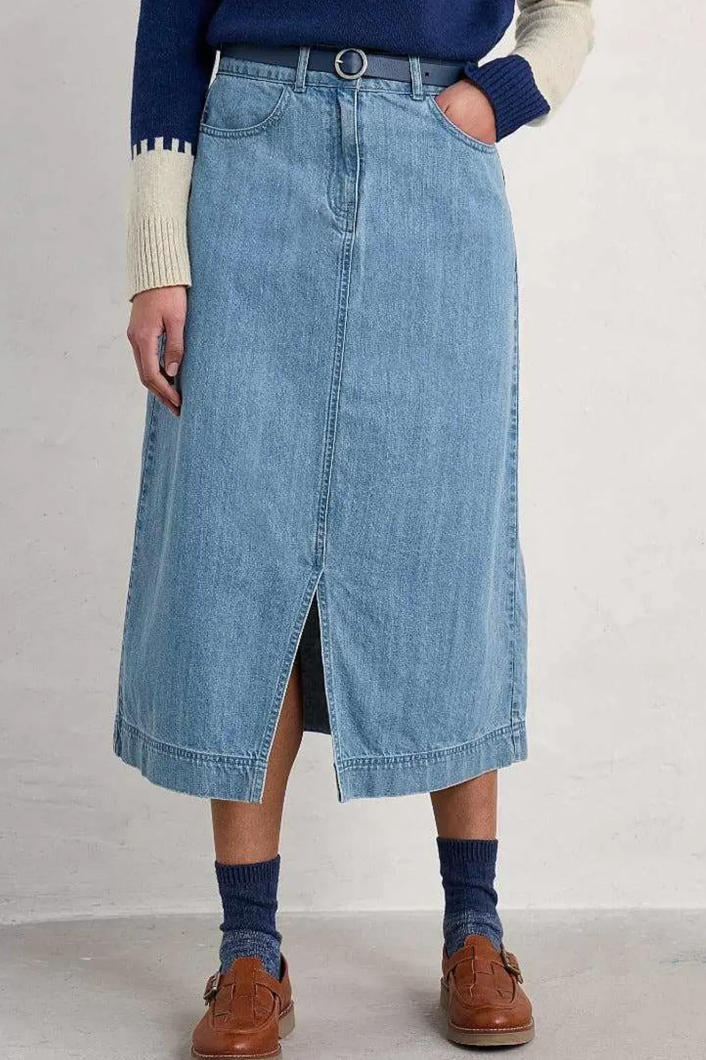 Seasalt Cornwall Bowline Denim Midi Skirt<Women Skirts
