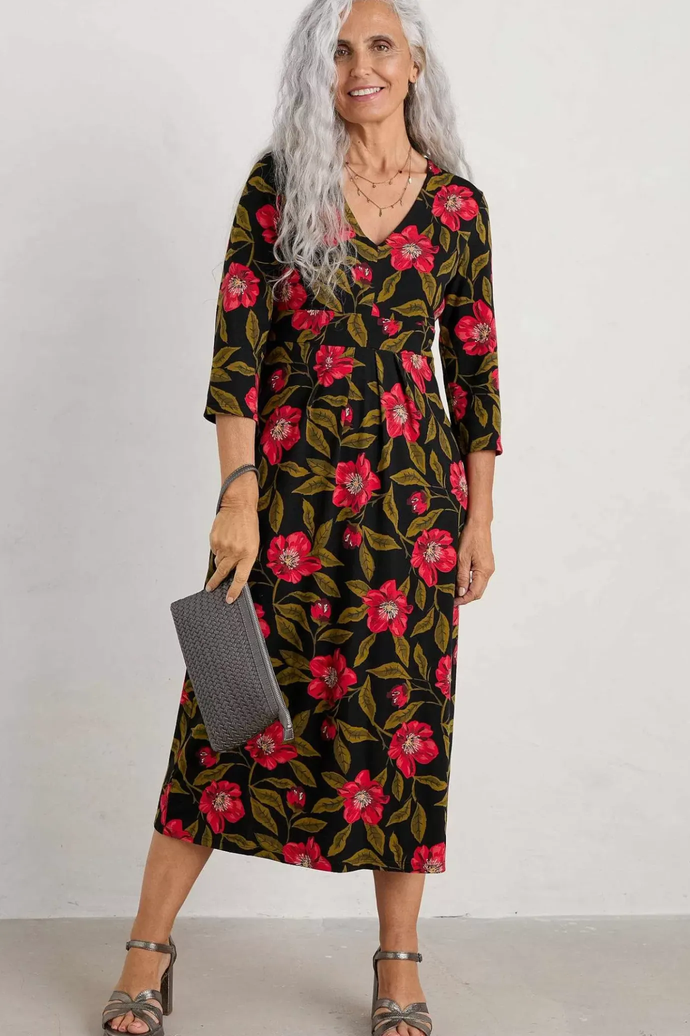Seasalt Cornwall Flower Bud Jersey V- Neck Midi Dress<Women Dresses