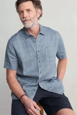 Seasalt Cornwall Men's Blue Heron Printed Short Sleeve Shirt<Men Tops & T-Shirts