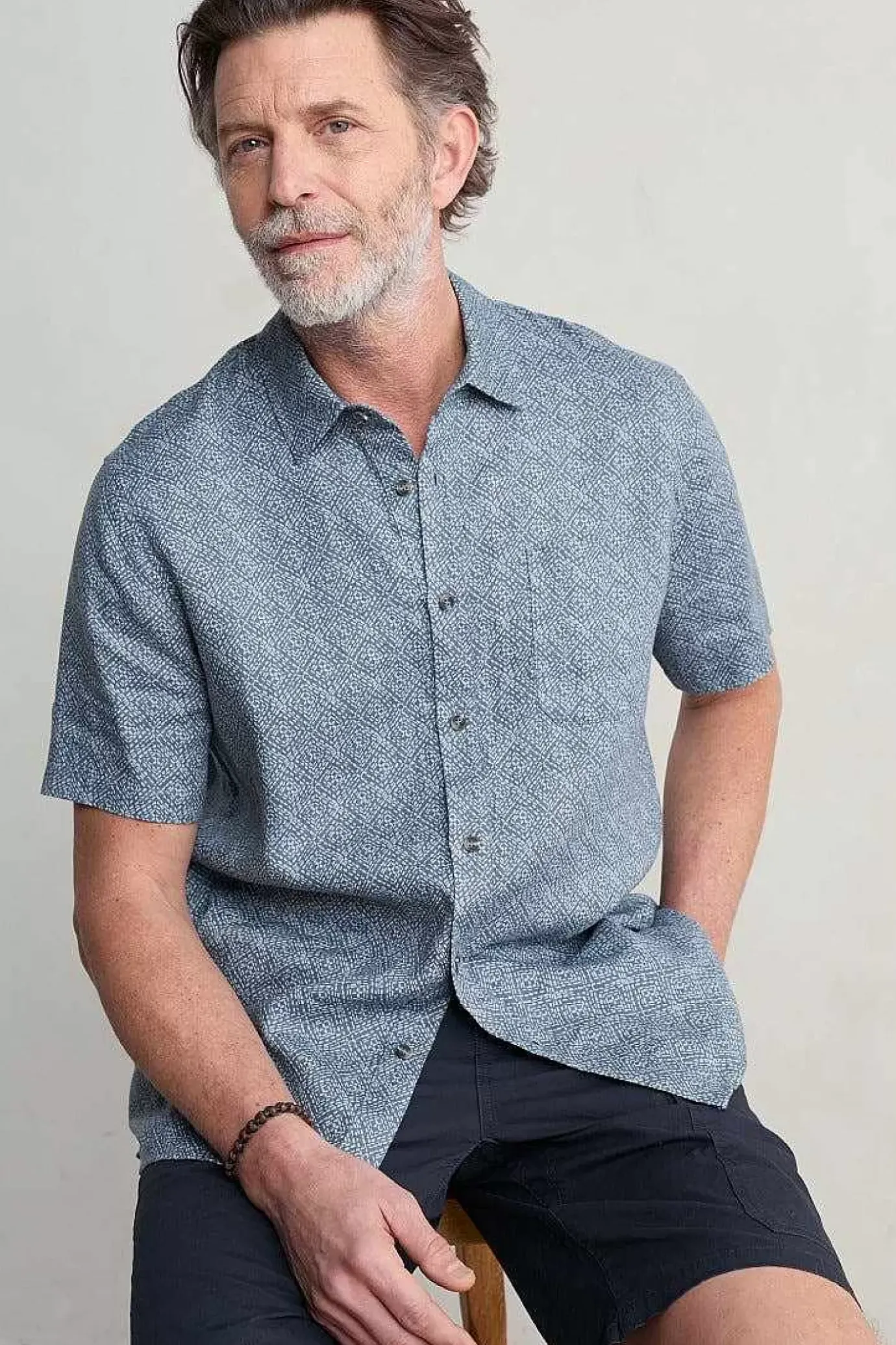 Seasalt Cornwall Men's Blue Heron Printed Short Sleeve Shirt<Men Tops & T-Shirts