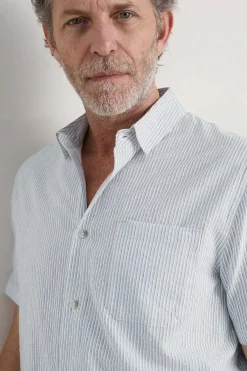 Seasalt Cornwall Men's Blue Heron Seersucker Short Sleeve Shirt<Men Tops & T-Shirts