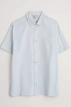 Seasalt Cornwall Men's Blue Heron Seersucker Short Sleeve Shirt<Men Tops & T-Shirts