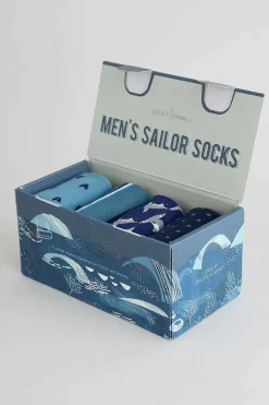 Seasalt Cornwall Men's Step Into The Blue Socks Box Of 4<Men Socks