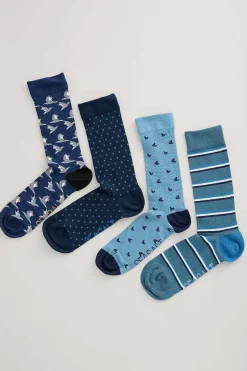 Seasalt Cornwall Men's Step Into The Blue Socks Box Of 4<Men Socks