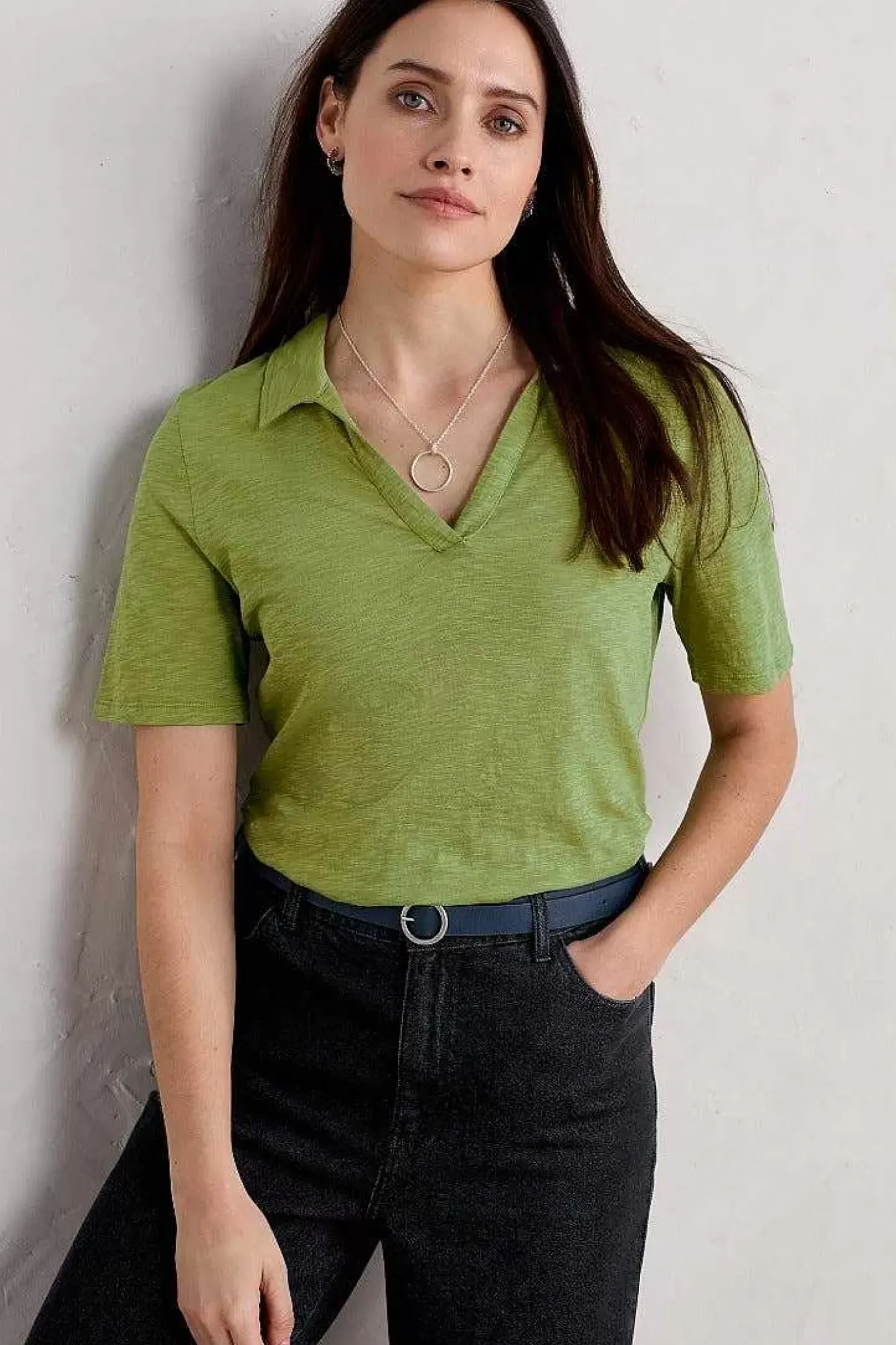 Seasalt Cornwall Owles Point Short Sleeve V-Neck Jersey Shirt<Women Tops