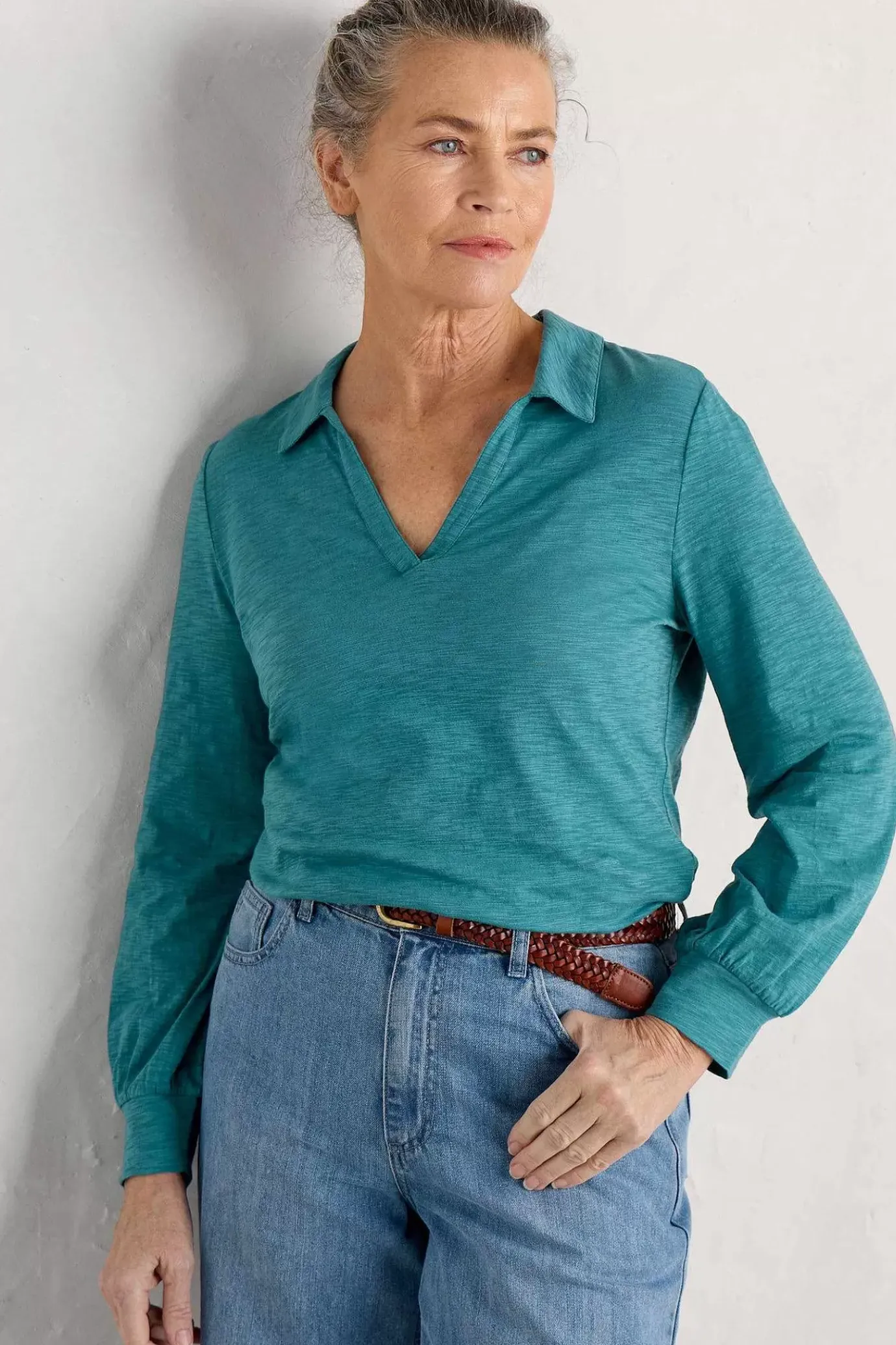 Seasalt Cornwall Owles Point V-Neck Jersey Shirt<Women Tops