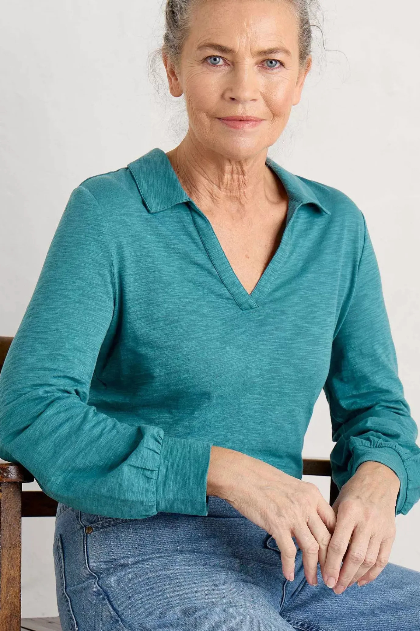 Seasalt Cornwall Owles Point V-Neck Jersey Shirt<Women Tops