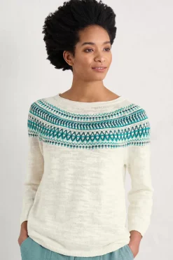 Seasalt Cornwall Penvoose Three Quarter Sleeve Fair Isle Jumper<Women Knitwear