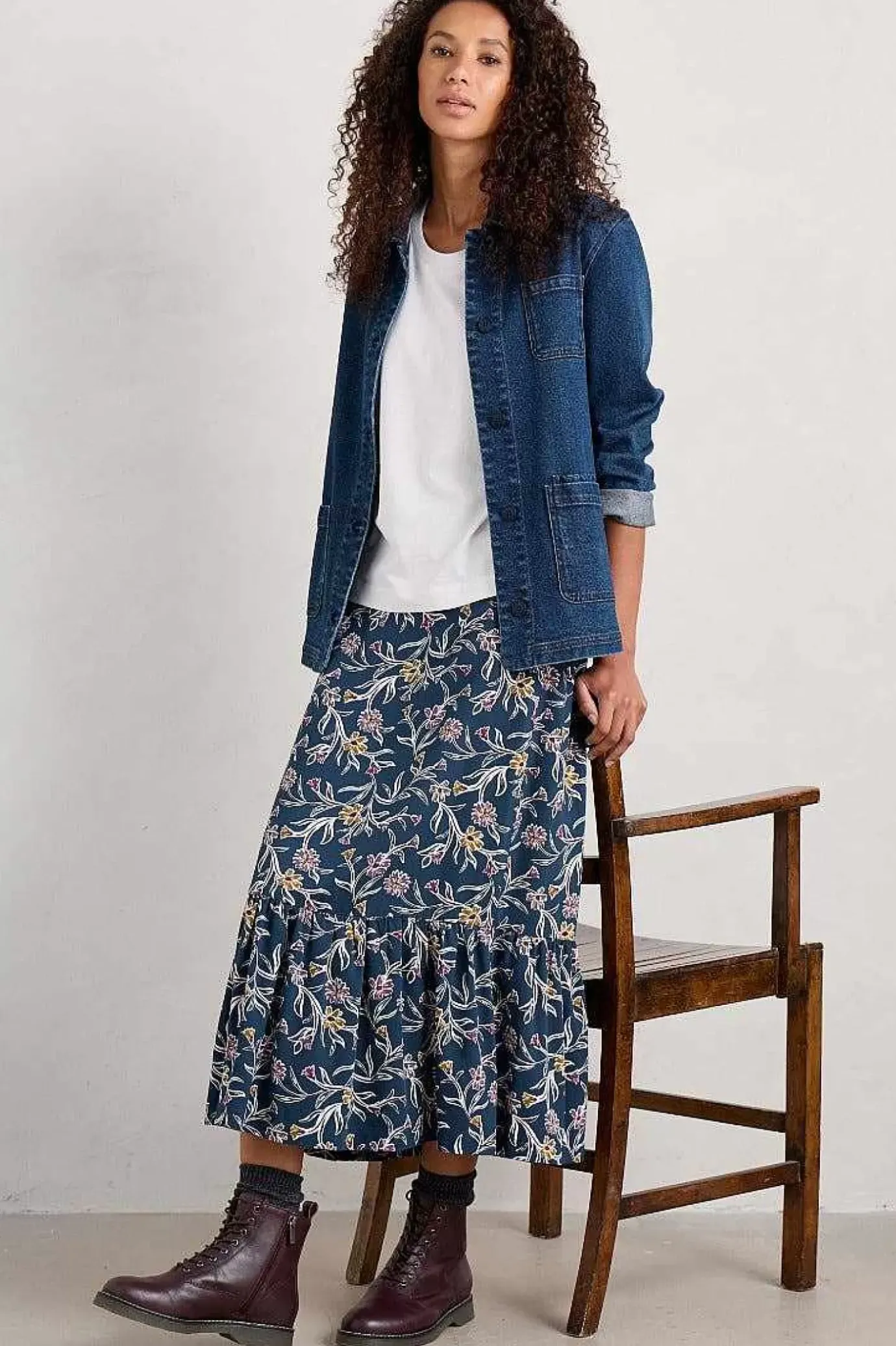 Seasalt Cornwall Wildflower Field Tiered Midi Skirt<Women Skirts