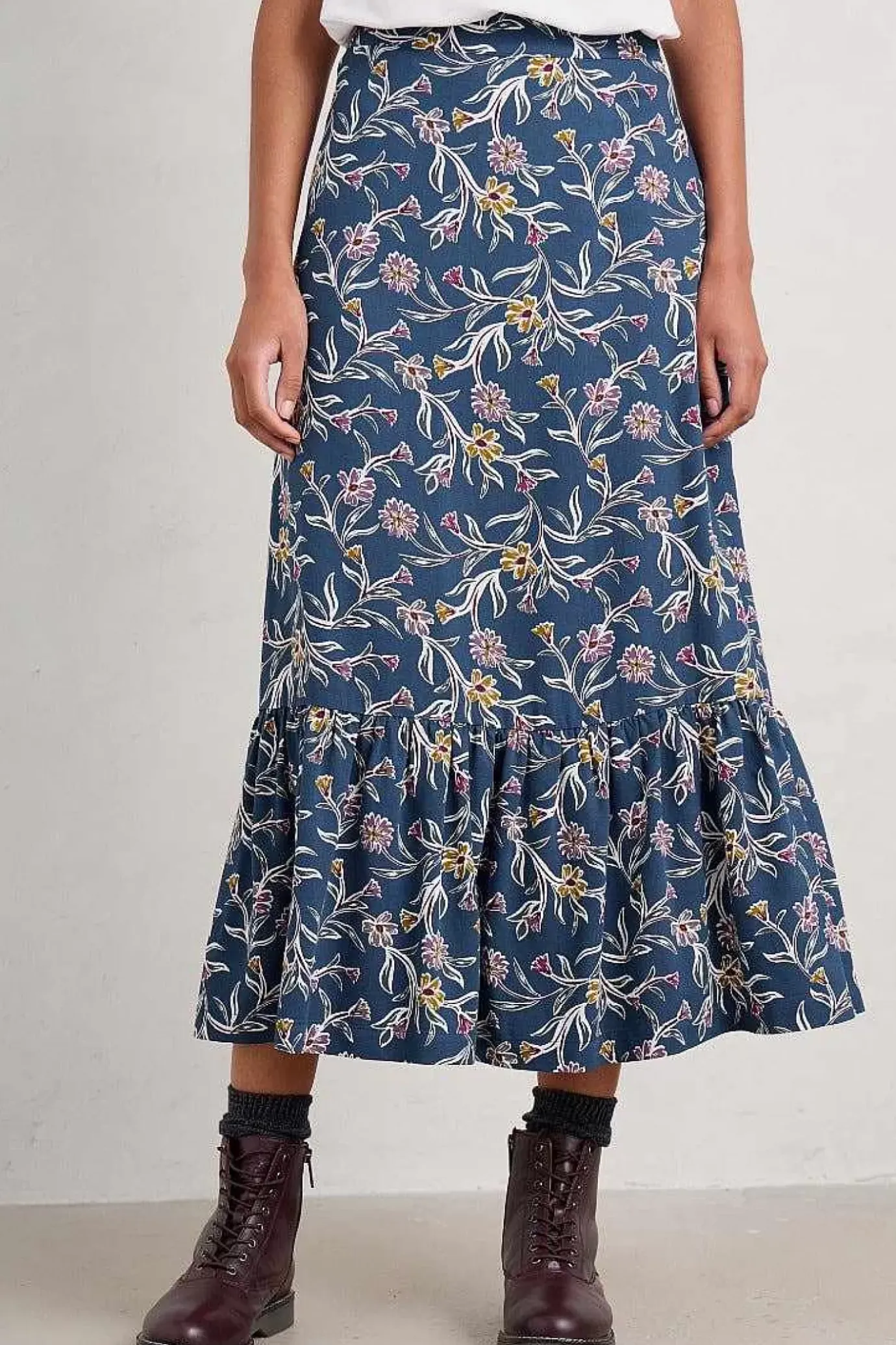 Seasalt Cornwall Wildflower Field Tiered Midi Skirt<Women Skirts